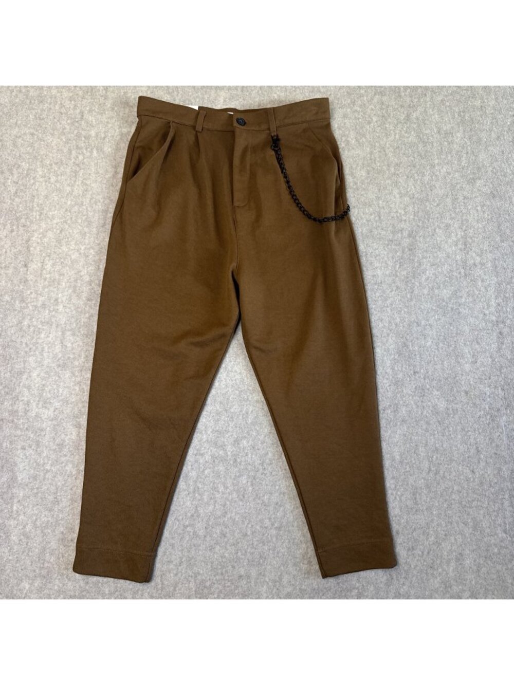 NWT Zara Skinny Pleated Trousers Mens M Brown Chain Accent Tapered Ankle